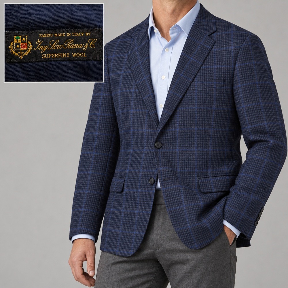 Loro Piana Sport Coat Mens 42R Samuelsohn Blue Plaid Wool Beckett Blazer